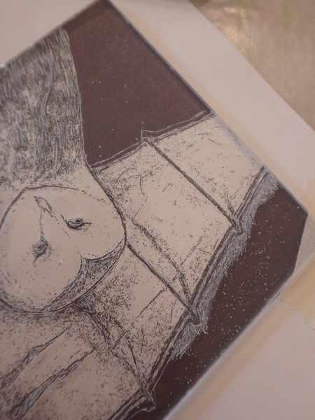 Dry point etching of owl detail